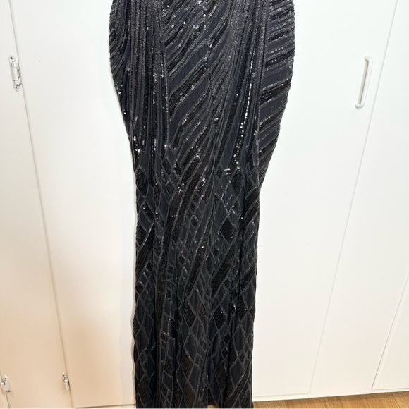 NWT AQUA Mock-Neck Sequined Gown Bloomingdales Exclusive Black Size 10 - Picture 13 of 15